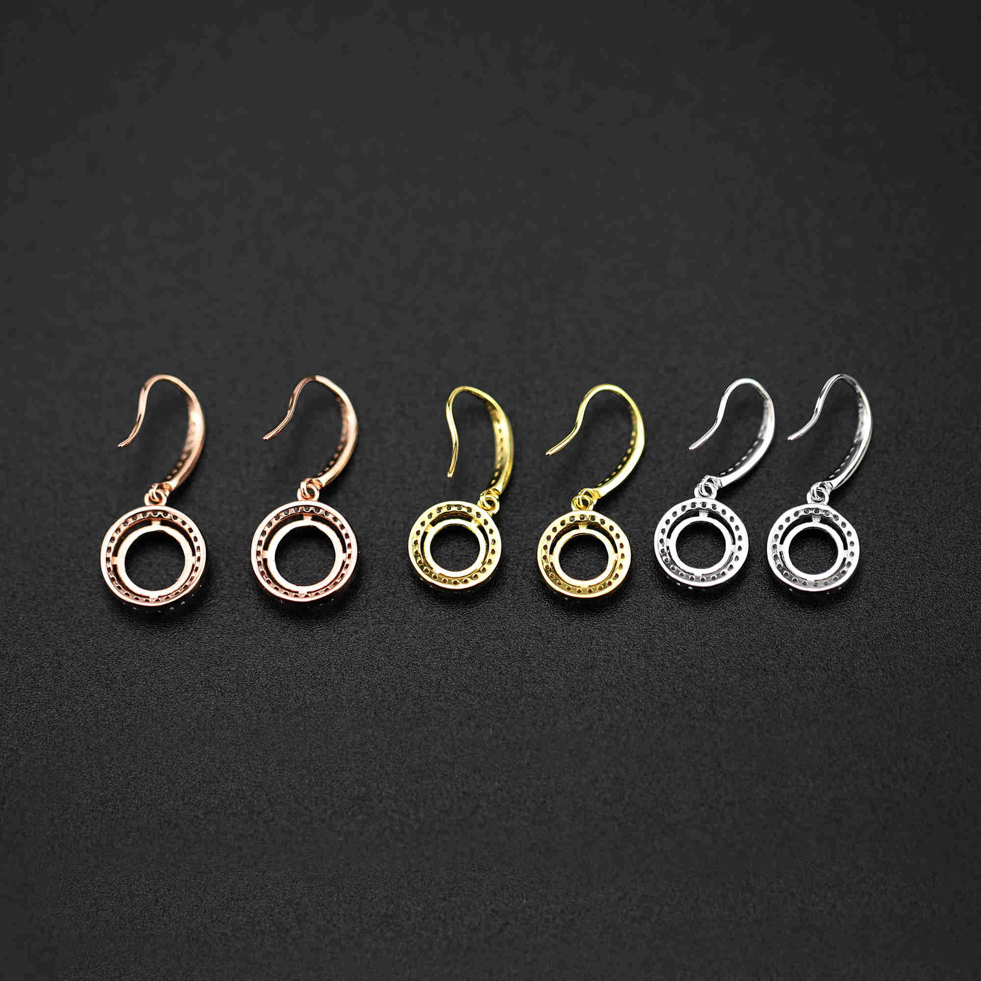 1Pair 5-8MM Round Prong Bezel Rose Gold Plated Solid 925 Sterling Silver Hook Earrings Blank Settings for Gemstone Moissanite 1706041 - Click Image to Close